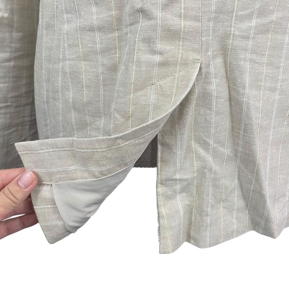 Joie Linen Blend Pinstripe Blazer M Beige Metallic Gold Double Breasted Pockets - Picture 10 of 11